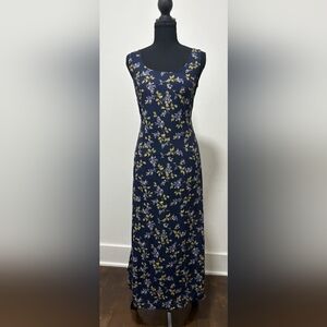 Navy Floral Sleeveless Maxi Dress